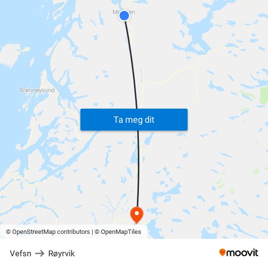 Vefsn to Røyrvik map