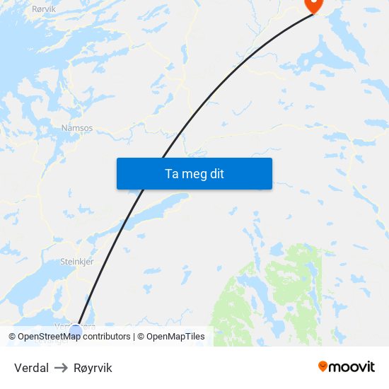 Verdal to Røyrvik map