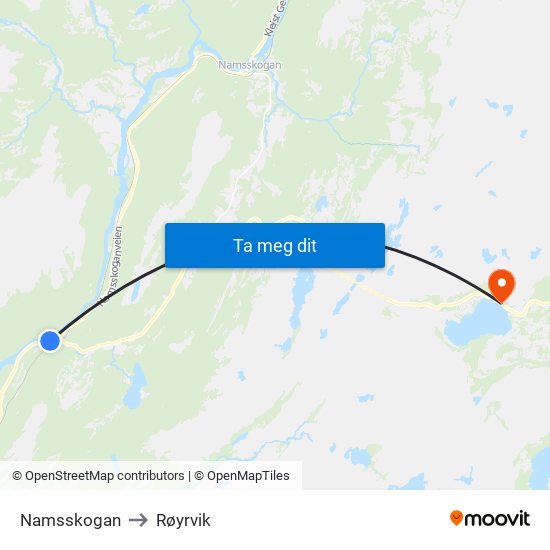 Namsskogan to Røyrvik map