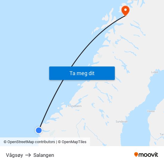 Vågsøy to Salangen map