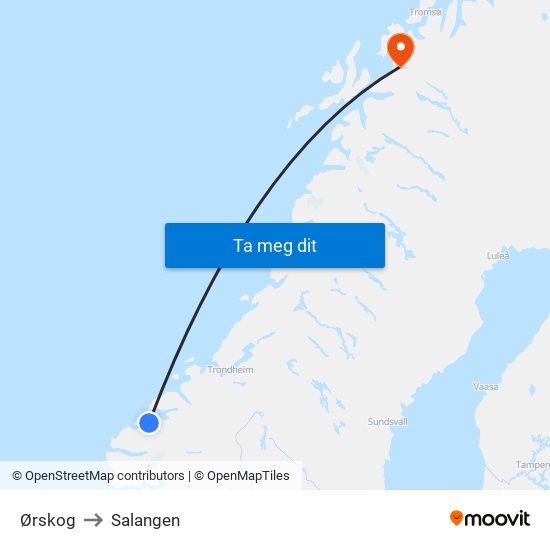 Ørskog to Salangen map