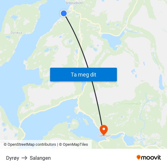 Dyrøy to Salangen map