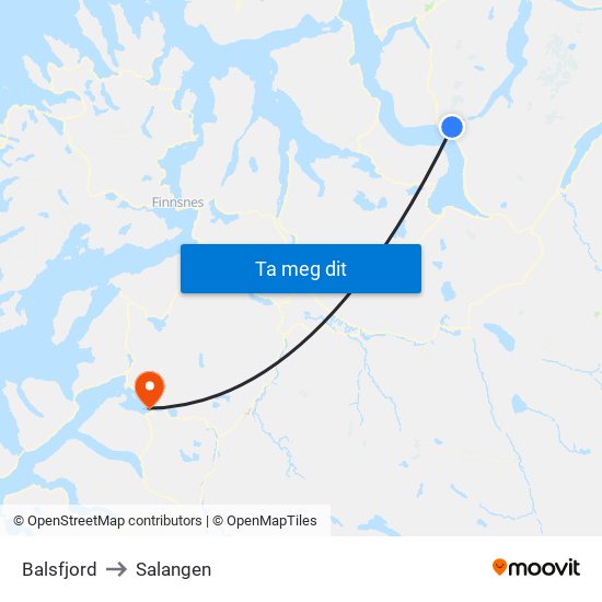 Balsfjord to Salangen map