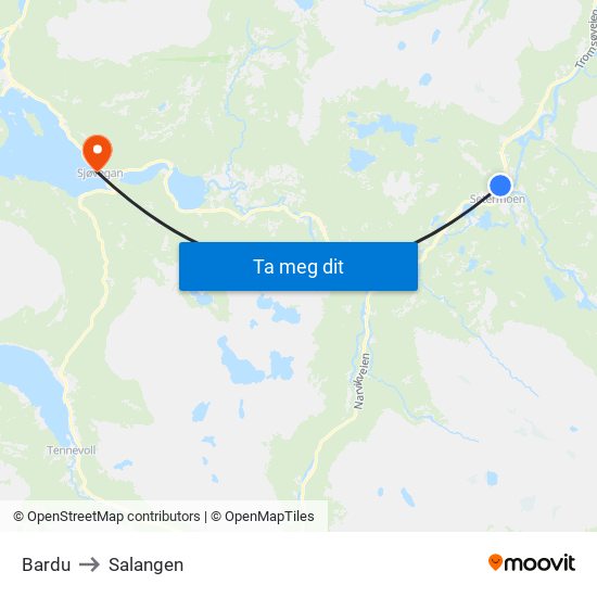 Bardu to Salangen map