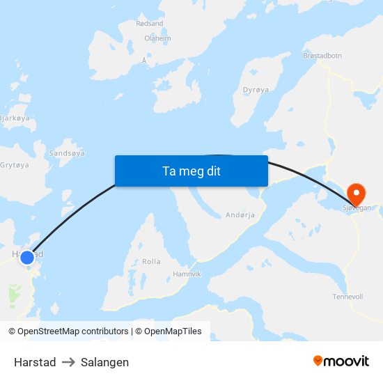 Harstad to Salangen map