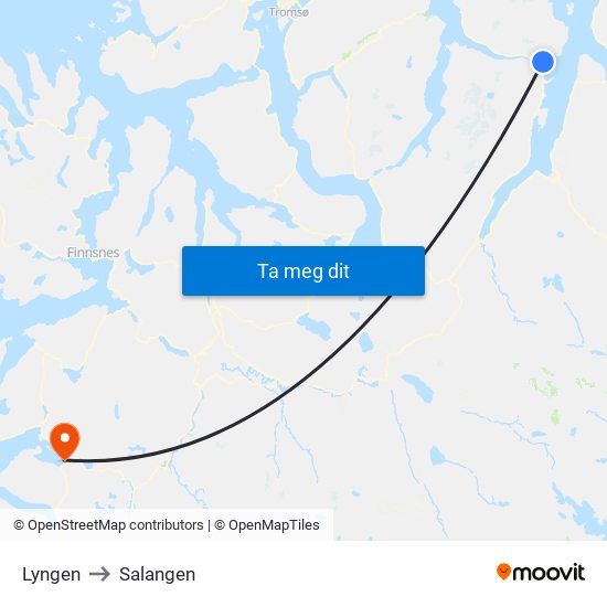 Lyngen to Salangen map