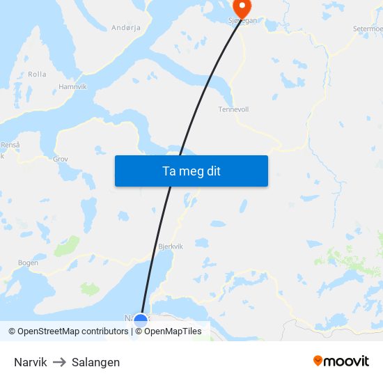 Narvik to Salangen map