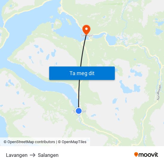 Lavangen to Salangen map