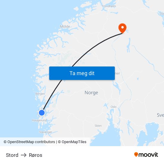 Stord to Røros map