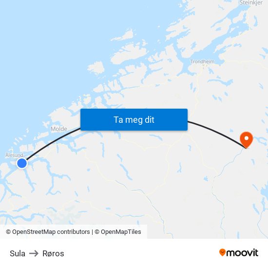 Sula to Røros map