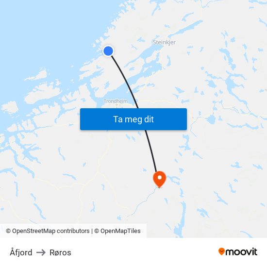 Åfjord to Røros map