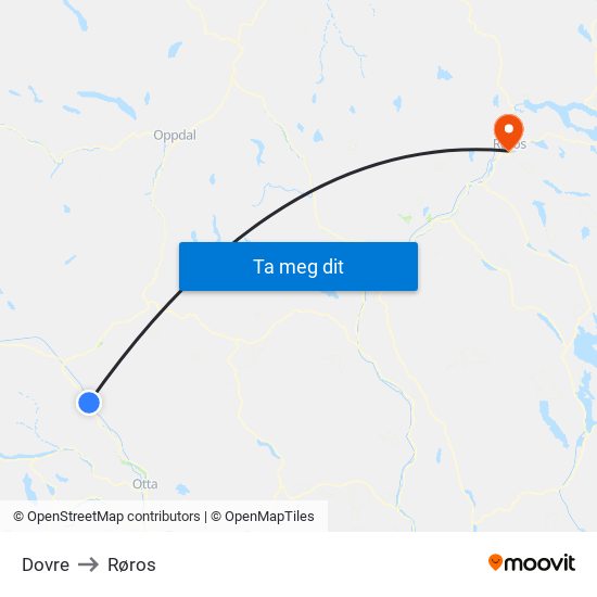 Dovre to Røros map