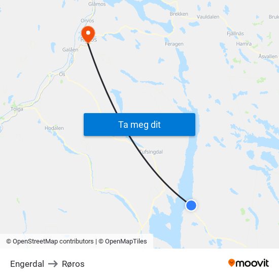 Engerdal to Røros map