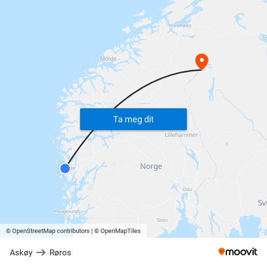 Askøy to Røros map