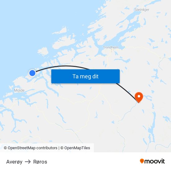 Averøy to Røros map