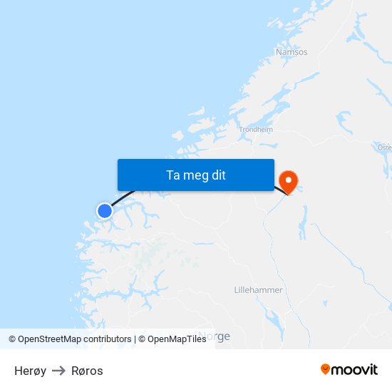 Herøy to Røros map