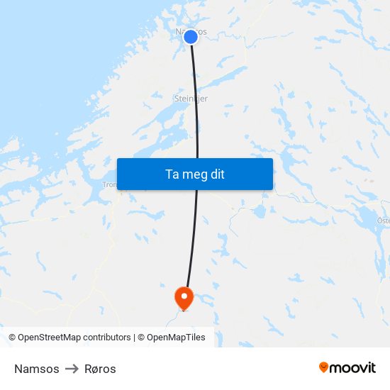 Namsos to Røros map