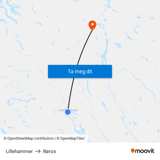 Lillehammer to Røros map