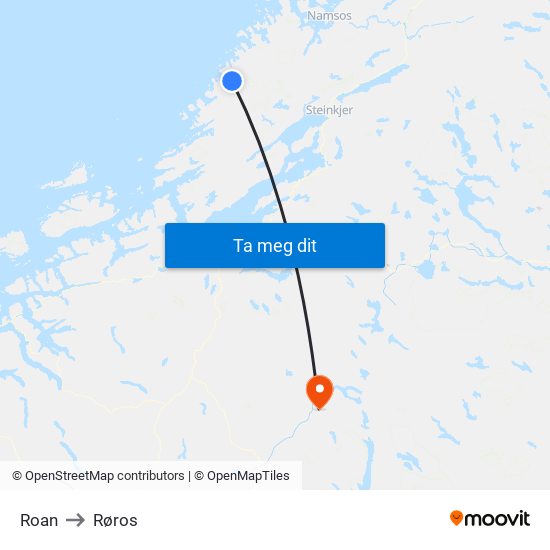 Roan to Røros map