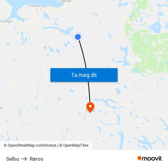 Selbu to Røros map