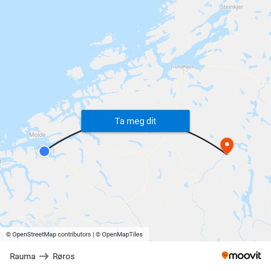 Rauma to Røros map