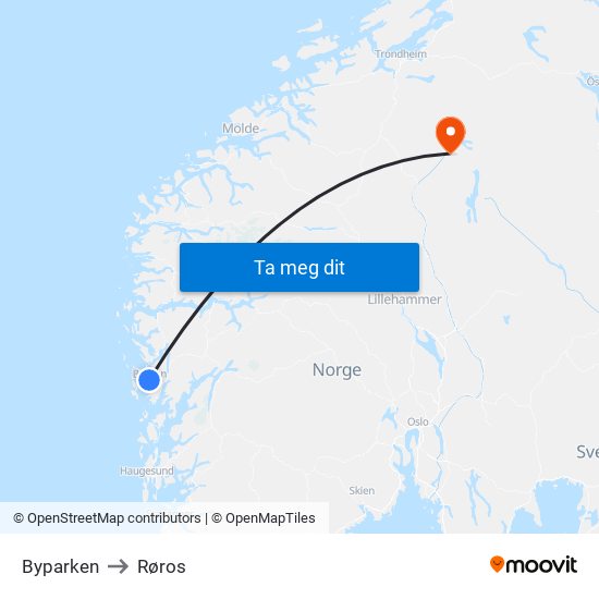 Byparken to Røros map