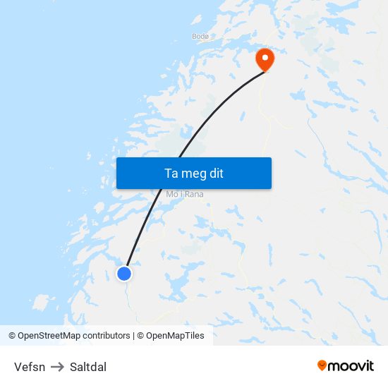 Vefsn to Saltdal map