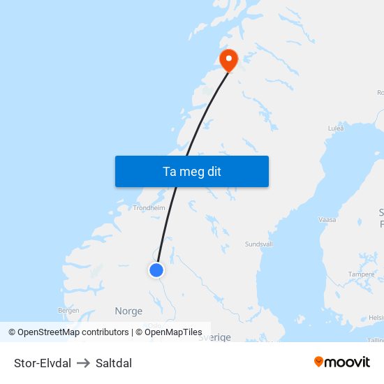 Stor-Elvdal to Saltdal map