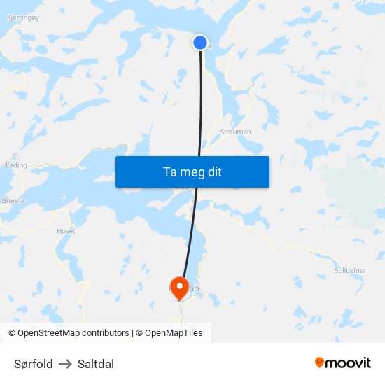 Sørfold to Saltdal map