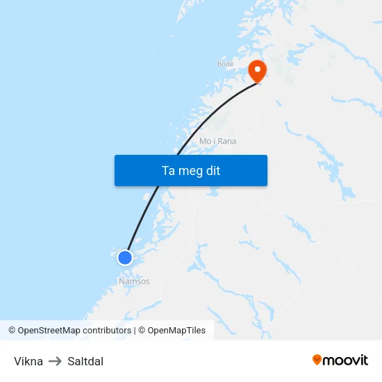 Vikna to Saltdal map