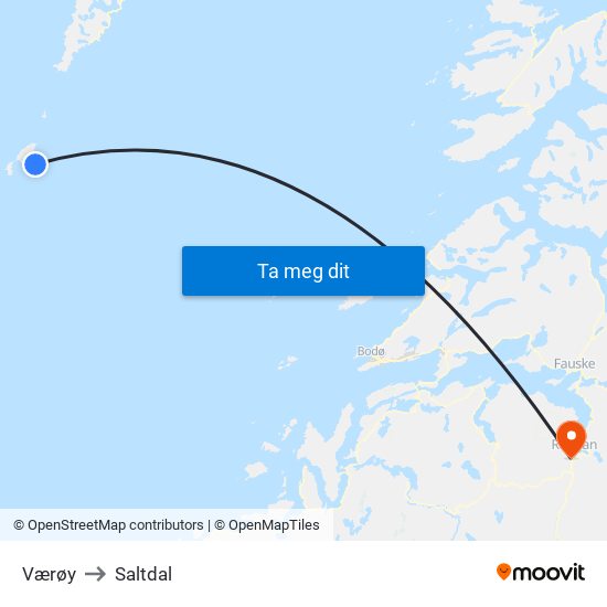 Værøy to Saltdal map