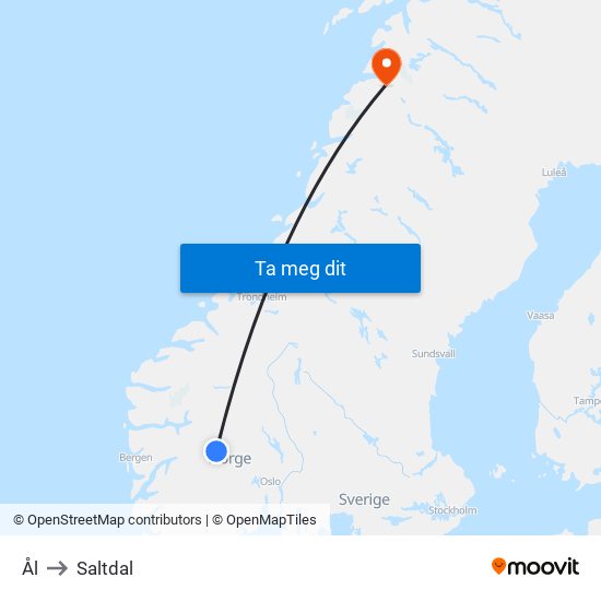 Ål to Saltdal map