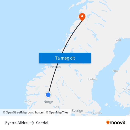 Øystre Slidre to Saltdal map