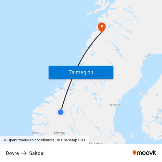 Dovre to Saltdal map