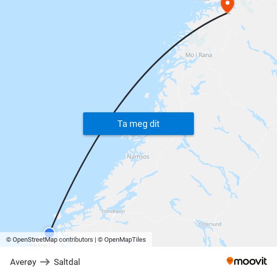 Averøy to Saltdal map