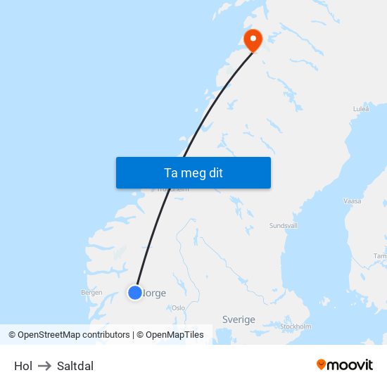 Hol to Saltdal map