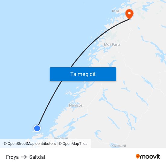 Frøya to Saltdal map