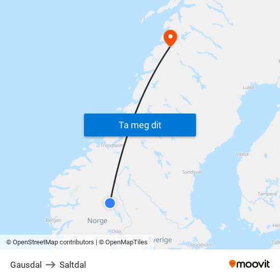 Gausdal to Saltdal map