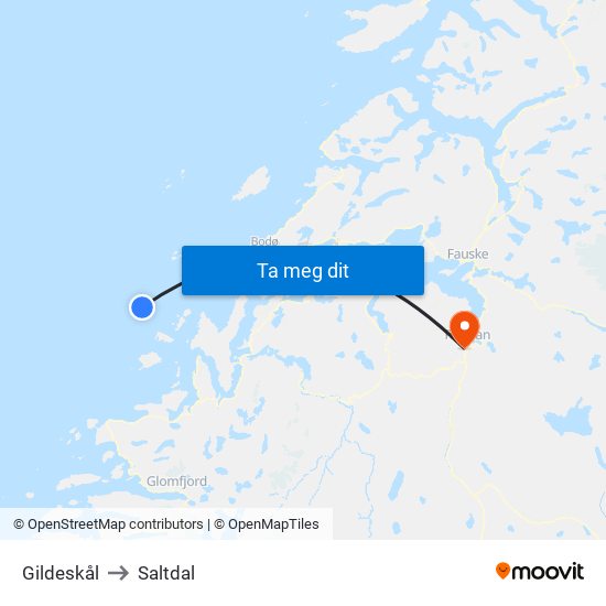 Gildeskål to Saltdal map