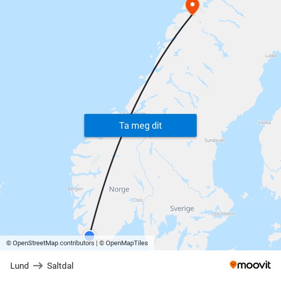 Lund to Saltdal map