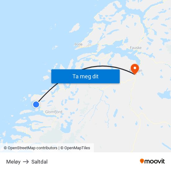 Meløy to Saltdal map