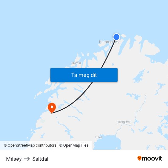 Måsøy to Saltdal map
