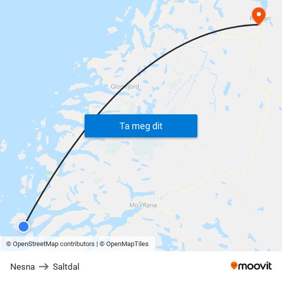 Nesna to Saltdal map