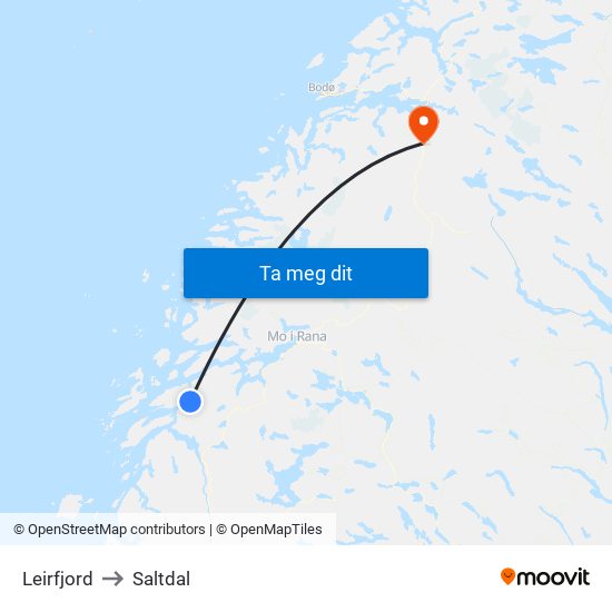 Leirfjord to Saltdal map