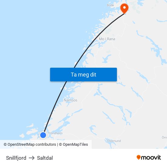 Snillfjord to Saltdal map