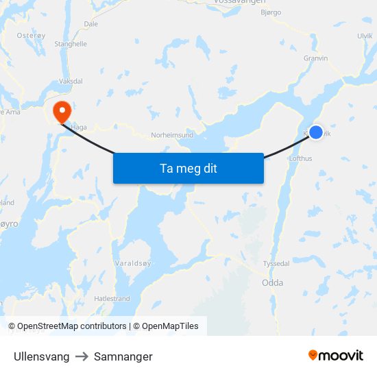 Ullensvang to Samnanger map