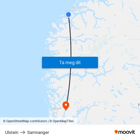 Ulstein to Samnanger map