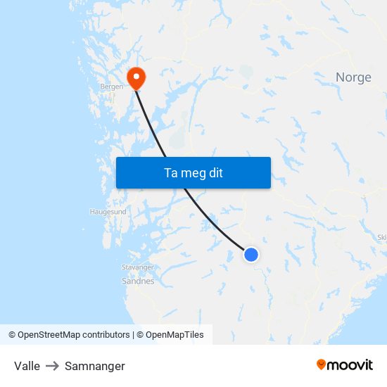 Valle to Samnanger map