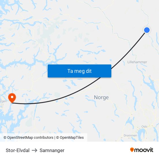 Stor-Elvdal to Samnanger map