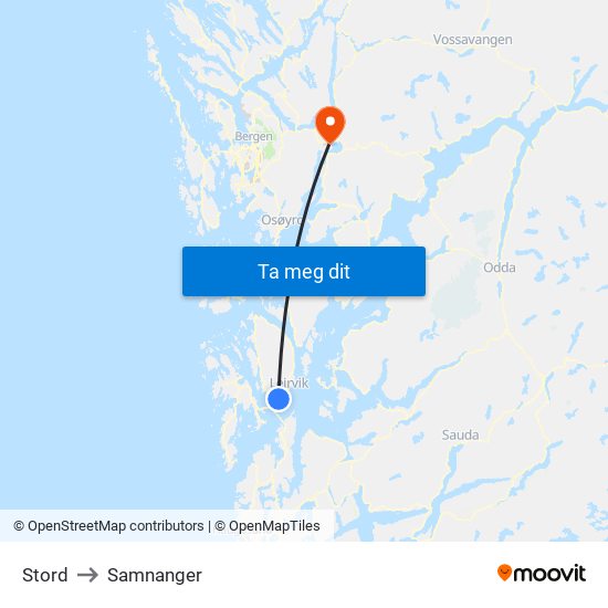Stord to Samnanger map